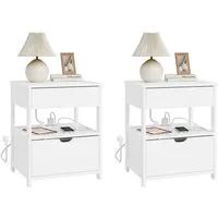 SoBuy Beistelltisch FRG258, Nachttisch schmal, Nachtschrank mit Schubladen Nachtkommode, mit 4-in-1 Ladefunktion & Ablage, Schlafzimmer Wohnzimmer Jugendliche