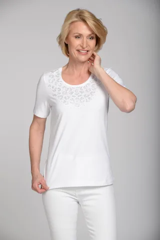 CLARINA - Rdh.-Shirt, 1/2 Arm, uni weiss - Gr. - 44