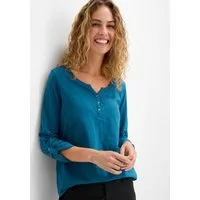 bonprix Langarmshirt gerade Passform, Krempelärmel, Henley-Ausschnitt