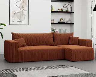 Ecksofa mit Schlaffunktion Sofa LUNA Stoff Poso Rostbraun Ottomane Rechts
