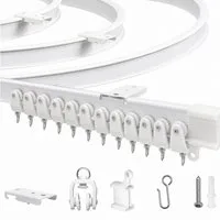 SURFOU Gardinenschiene Vorhangschiene Flexibel Biegbar Komplettset 3M, verschraubt, 1-läufig, Kunststoff, verschraubt, flach, weiß, mit Befestigungsset