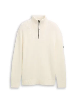 Denim Tom Tailor - Relaxed Fit Troyer Strickpullover wool white - Gr. - M