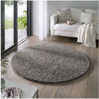 TaraCarpet Langflor-Teppich Venezia Shaggy, rund, Höhe: 35 mm, Hochflor Shaggy Uni Anthrazit Wohnzimmer Schlafzimmer 080x080 cm