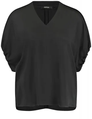 TAIFUN - Bluse mit gerafftem Kurzarm schwarz - Gr. - 36