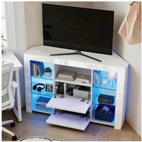 oyajia Lowboard TV Eckschrank Fernsehtisch Hochglanz mit LED-Beleuchtung 100x40x68 cm (mit 16 Led Farben Beleuchtung), TV-Schrank mit 2 Schränken & offenen Regalen