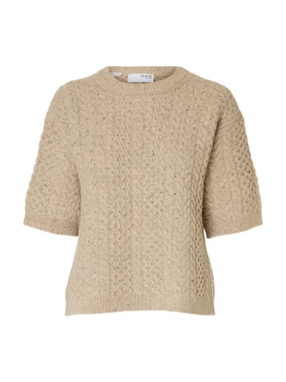 selected women - SLFNELLY 2/4 KNIT O-NECK birch - Gr. - S