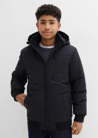 bonprix Winter-Steppjacke in Blousonform mit Kapuze, schwarz, Gr.164/170, Modischer Winter-Blouson für Jungen mit Rippbündchen