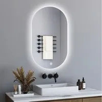 WDWRITTI Wandspiegel mit beleuchtung Badspiegel LED Touch Modern Dreifarbiges Dimmbar (LED Spiegel Bad, Rundbogen, 90x50cm), LED Multifunktionspiegel