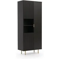 Lomadox Vitrine NADOR-132 in matt schwarz, goldfarbene Metallgriffe und -füße