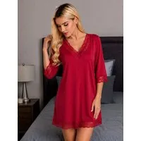 Elegant Love Nachthemd Damen Homewear-Kleid mit Spitze – V-Ausschnitt Komfortables Lounge- und Schlafkleid – Sleepshirt mit 3/4-Arm