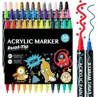 MOPUEA Lackmarker Acrylstifte Wasserfest leuchtende Farben Dual Tip Marker Stifte, (36-tlg., Wasserbasierte Acrylfarbe, Flexible Marker mit runder Spitze), für Papier,Leinwand, Glas, Keramik, Holz - Ideal zum Basteln,Bemalen