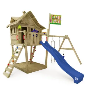 Wickey Prime Monkey Island Klettergerüst - Stabiler Kinderspielturm mit Baumhaus, Sandkasten, Rutsche & Doppelschaukel-Erweiterung - Wickey