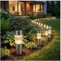 GLOBO LIGHTING LED Gartenleuchte, LED-Leuchtmittel fest verbaut, Warmweiß, 20 LED Edelstahl Solar Leuchten Steck Leuchten Erdspieß Außen