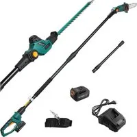 TLGREEN Akku-Heckenschere,2-in-1 Hochentaster Heckenschere, bis 3,00 m Arbeitshöhe, (Verstellbarer Schnittwinkel, Arbeitshöhe über 3m), Kettensäge mit Akku 4000mAh, Kabellose Astschere Profi