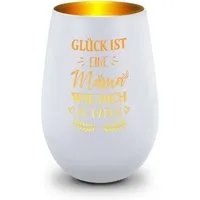 GRAVURZEILE Windlicht aus Glas mit Gravur - Glück ist eine Mama wie Dich zu haben - Deko (Weiß/Gold), Geschenke für Frauen und Männer zum Geburtstag und weitere Anlässe