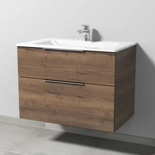 Sanipa 3way Glas-Set Glas-Waschtisch und Unterbau mit 2 Auszügen, Eiche-Tabak UM20250