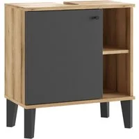 Home affaire Waschbeckenunterschrank Oslo, Waschtisch mit Knopfgriff, Badschrank im skandinavischen Design in der Türfarbe Weiß oder Grau verfügbar, ausreichend Stauraum