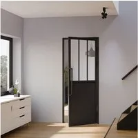 inova wohnen Zimmertür Loft-Glastür mit Stahlrahmen, Komplettset, großer Glaseinsatz, 830x2040 mm, Türzarge und Stabgriff in Schwarz, DIN rechts