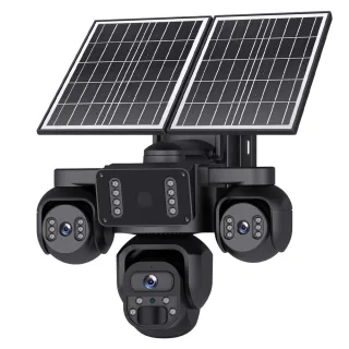 9MP Solar Security Camera Outdoor Wireless Triple Lens AOV PIR PTZ 4G LTE Color Night Vision Two Way Audio IP66 Waterpro