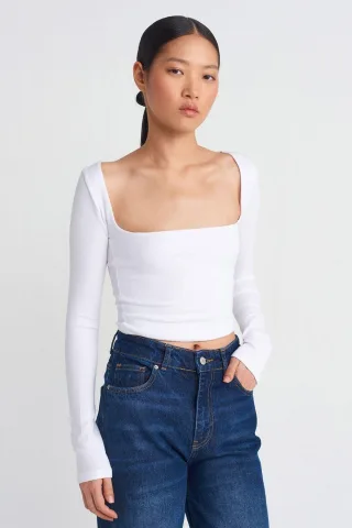 Damen-gekürzte Bluse mit ausgeschnittenem quadratischen Ausschnitt