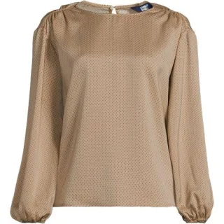 Satin Langarm-Bluse, Damen,  Beige, Polyester-Mischung, by Lands' End