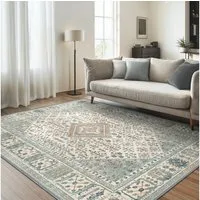 GENIMO Teppich Wohnzimmer Teppich, Boho Vintage, waschbar, rutschfest, Kurzflor, rechteckig, 120x170cm, grün