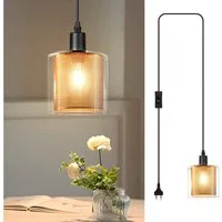 Nettlife Pendelleuchte Vintage Glas Gold E14 1 Flammig Esszimmer Hängelampe mit Stecker, mit Stecker und Schalter, LED wechselbar, Retro Esstisch Hängeleuchte für Wohnzimmer Küche