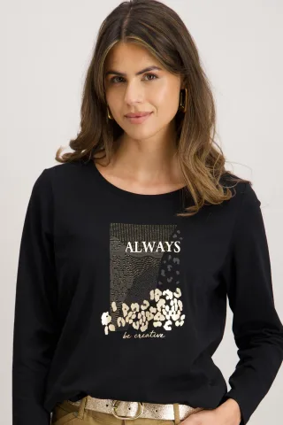 signe nature - Unifarbenes T-Shirt mit Aufdruck schwarz - Gr. - 36