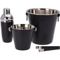 Koopman Cocktail-Set Barset Flaschenkühler Schwarz Set 4 Tlg., (Stück, 4-tlg., Packung), Shaker, Flaschenkühler, Eiseimer + Zange, Barzubehör