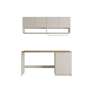 Vente-Unique Waschmaschinenmöbel, Beige, Natur, Holz, Rechteckig, 182x88x60 cm, Waschküche, Waschmaschinenschrank