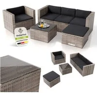 Juskys Gartenlounge-Set Punta Cana, (Set, Sitzgruppe), Polyrattan Sitzgarnitur, 1 Tisch, 1 Ecksofa, 1 Sessel und 1 Hocker