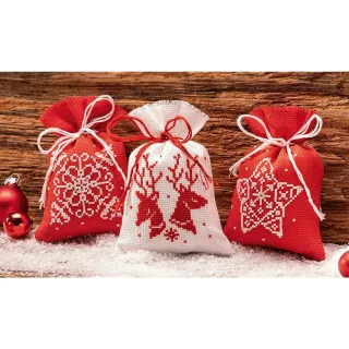 Geschenksäckchen "Nordic rot/weiß", 3er-Set