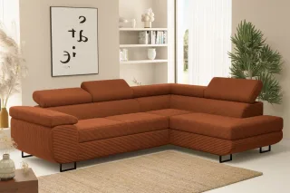 Ecksofa Sofa mit Schlaffunktion METZ Stoff Poso Rostbraun Ottomane Rechts
