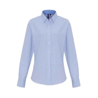 Premier - Formelles Hemd für Damen Langärmlig (Weiß/Dunkelblau)
