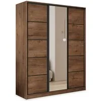 Masseno Schwebetürenschrank PINA 150 cm Kleiderschrank mit Spiegel 3 Türen Eiche Lefkas