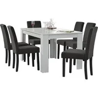 en.casa Essgruppe, (Set, 7-tlg., Esstisch mit 6 Stühlen), »Kramfors« Esstisch mit 6 x Stühle Weiß Dunkelgrau