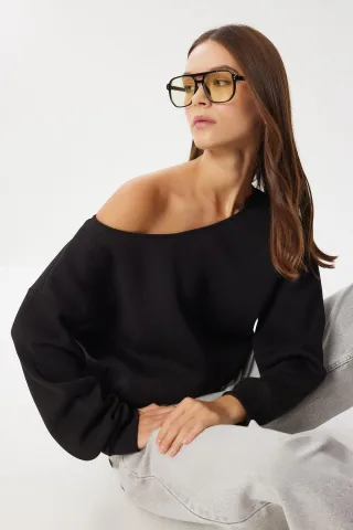 Asymmetrisches Kragen Sweatshirt