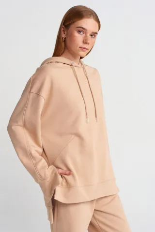Oversized Baumwoll-Hoodie mit Schlitz