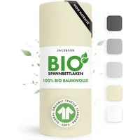 Jacobson Spannbettlaken BIO, Jersey Spannbetttuch, Bettlaken 160 g/m², 100% BIO-Baumwolle, Gummizug: rundum, GOTS zertifiziert