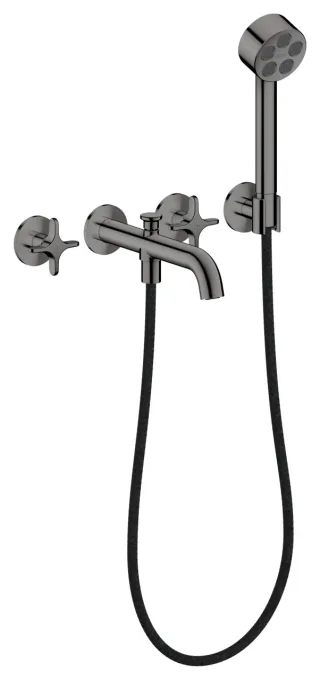 Hansgrohe 3-Loch Wannenarmatur AXOR One Unterputz Wandm.Handbrause Kreuzgr.polished black chrome, 4 48443330