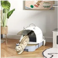 PawHut Katzentoilette Katzenklo mit Deckel Schaufel Bodenschublade Leckagepedal, für Katzen bis 5 kg, 40,5 x 52 x 39 cm, Grau