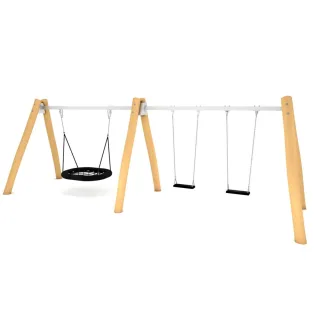 Öffentliche Spielplatz-Schaukel PRO Knot mit Nestschaukel & 2 Gummisitzen - Massiv Robinienholz Ø 18 cm - Robuste Profi-Qualität für Kitas - Wickey