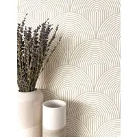 Newroom Vliestapete Bowy Beige Tapete Mustertapete Bogen,Linien, Beige Tapete Modern Bogen - Mustertapete Ästhetik Grau Weiß Boho Art déco Linien für Wohnzimmer Schlafzimmer Küche, Ästhetik