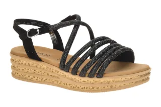 Gabor 84.555.87 Damen Sandalette Schwarz - Riemchen Plateau Keilabsatz