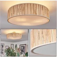 hofstein Deckenleuchte Deckenlampe aus Metall/Seegras/Stoff/Kunststoff in Beige/Weiß, Deckenleuchte im modernen Boho-Design, Ø 50 cm, E27