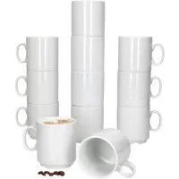 MamboCat Becher 12er Set Event Kaffeebecher 250ml weiß Porzellan-Tassen stapelbar, Porzellan