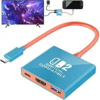 AFKSMILE Dockingstation für Nintendo Switch 2, tragbarer 3-in-1-Ladeständer Akku-Ladestation (Tragbarer HDMI-Adapter mit 4K-HDMI-/USB-3.0-/PD-100-W-Anschlüssen)