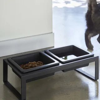 Yamazaki Doppelnapf Hund & Katze Tower schwarz | Keramik & Erhöht