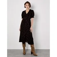 Apricot Midikleid Punktekleid mit durchgehender Knopfleiste