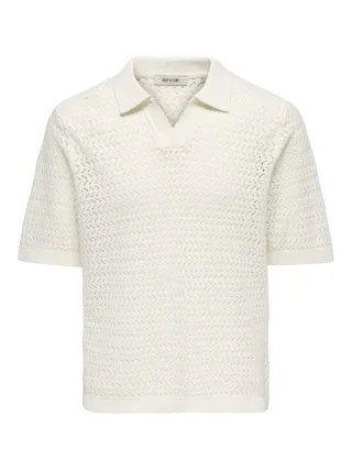 ONLY&SONS - ONSNYLE 5 SS SPLIT POLO KNIT Cloud Dancer - Gr. - L